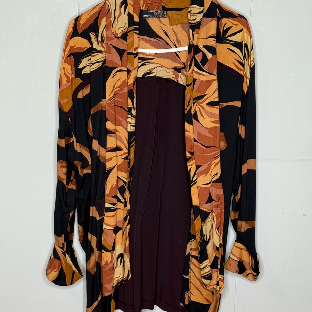 Christine David Vintage 90s Floral Open Front Blouse Kimono Mature y2k